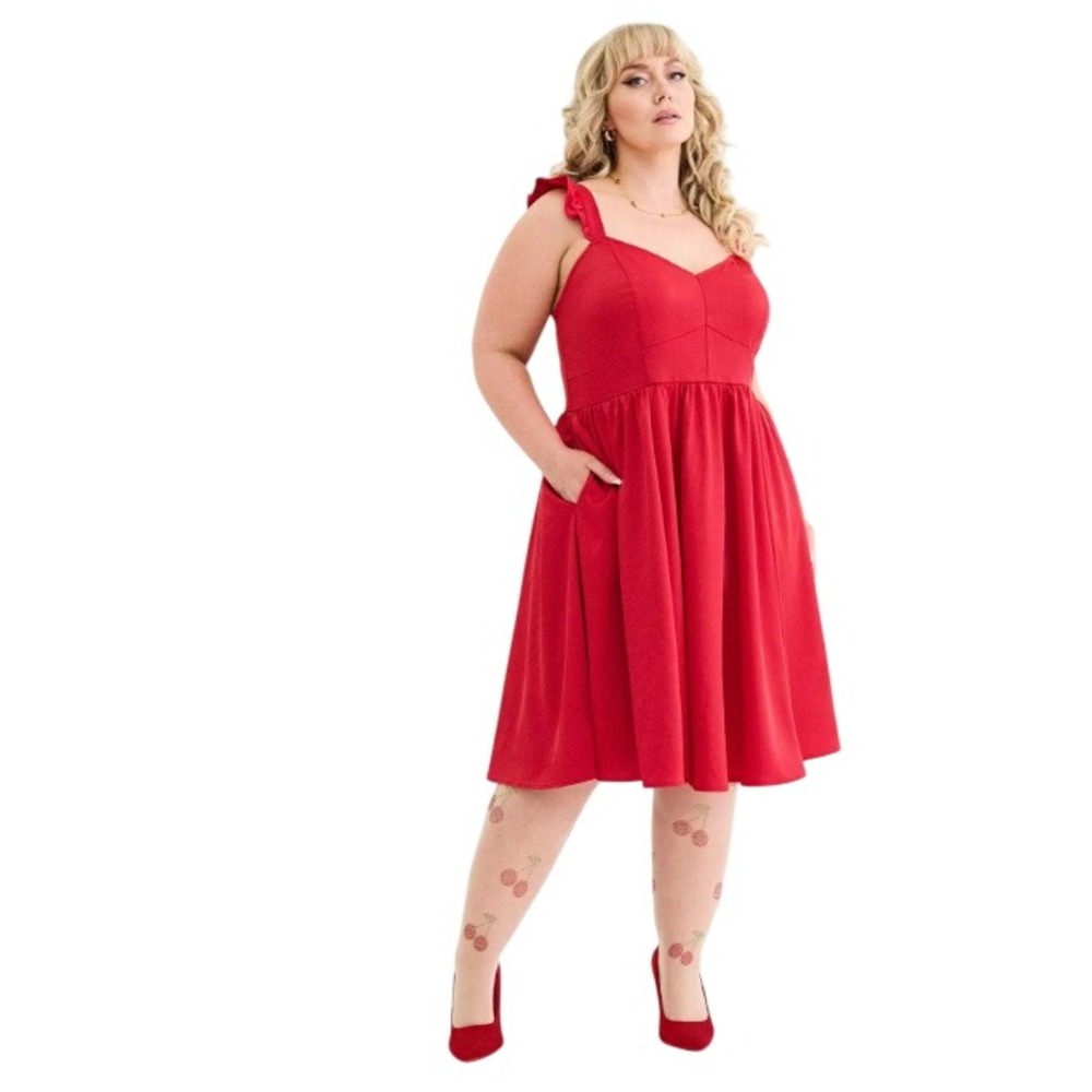 Torrid Womens Retro Chic Flutter Sleeve Swing Dress 20 Red Rockabilly Pinup